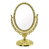 Espelho Retrô Oval Duas Faces Plástico Para Mesa Penteadeira Cor Da Moldura Dourado