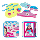 Kit Barbie Cozinha Mestre Cuca Luva + Touca + Avental Jogo Cor Rosa E Azul