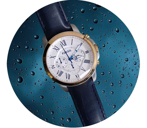 Reloj Fossil Grant Fs4930 Cronografo Cuero Azul Marino Men