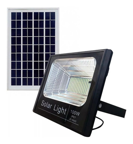 Refletor Holofote Led 100w C/placa Solar E Controle Completo