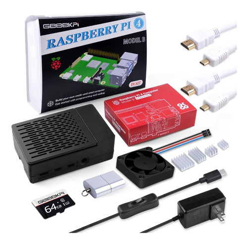 Geeekpi Raspberry Pi 4 4gb Starter Kit - Edición De 64gb, Es