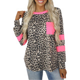 Blusa Tipo Camiseta De Manga Larga Con Bolsillos De Leopardo