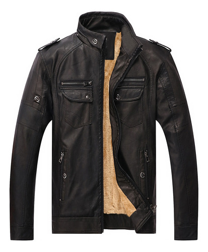 Chamarra De Cuero Para Hombres Con Cremallera Biker