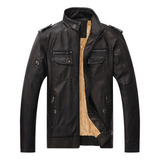 Chamarra De Cuero Para Hombres Con Cremallera Biker