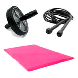 Roda Rolinho Abdominal+ Colchonete + Corda Fitness Emagrecer