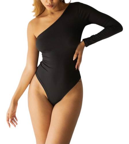 Body Top Moda Dama Un Hombro Manga Larga Bodysuit Super Sexy