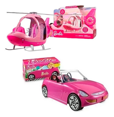Helicoptero + Auto Barbie Original Con Accesorios Y Stickers