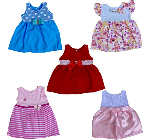 Kit 5 Vestidos Para Bebê Menina Atacado