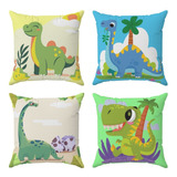 Kit 4 Capas De Almofada 40x40 Decoração Infantil Dinossauro