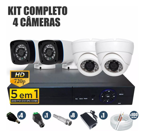 Kit Cftv 4 Câmeras Segurança Full Hd 20m Dvr Full Hd 4 Ch