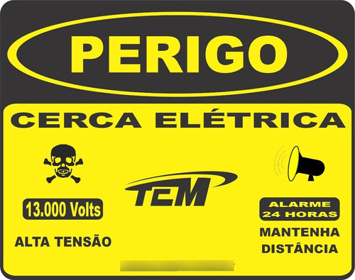 10 Placa Advertência: Perigo Cerca Elétrica Plástico + Uv