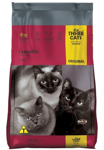 Ração Three Cats Original Gatos Castrados 10,1kg
