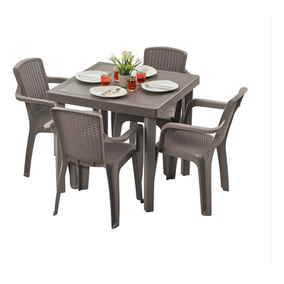 Juego De Comedor Tipo Rattan Exterior Marca Mq Color Taupe | Meses sin interés