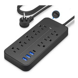 Regleta Multicontacto Usb Con 8 Salidas, 3 Usb Y 1 Tipo C