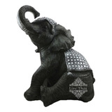 Elefante Sentado 43cm Gigante Negro Espejos Deco Resina Zn