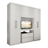 Guarda Roupa Casal 6 Portas 2gav Porto Branco C Painel De Tv