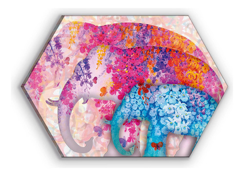 Cuadro Canvas Hexagonal Elefante Flores 60x90cm