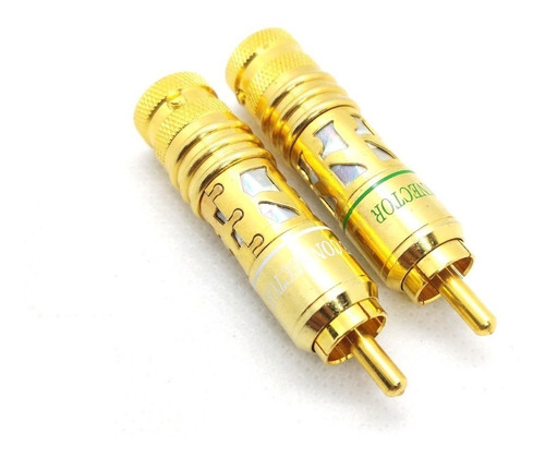 Kit 2 Conector Plug Rca Unite Dourado Gold Profissional
