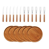 Set Asado X6 Platos Madera Con Juego De Cubiertos Tramontina