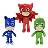 Kit 3 Pelúcias Pj Masks Infantil 30cm Poliéster Multikids