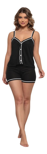 Pijama Feminino Baby Doll Alcinha Blogueira Com Botões