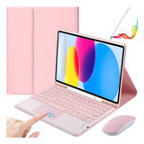 1 Funda Con Teclado+mouse+lápiz Para iPad 10ª Gen.10.9 Rosa