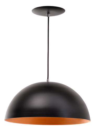 Pendente Meia Lua De Alumínio Preto Com Cobre 50cm Led G95