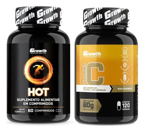 Hot 60 Caps Termogênico + Vitamina C 120 Caps Growth
