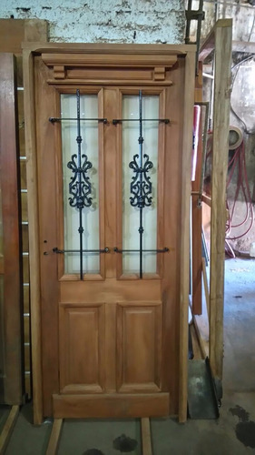 Puerta Cedro  80x200  Antigua Con Reja Y Vidrio Extra Porch