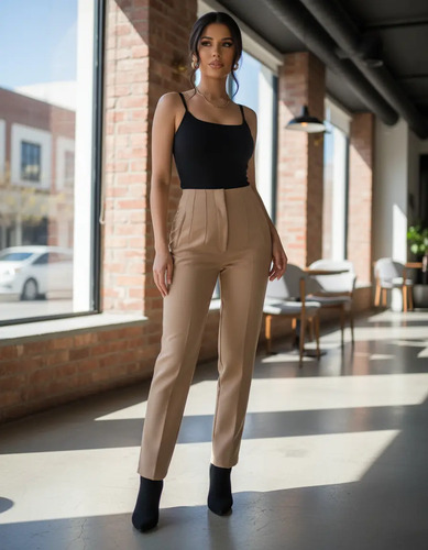 Pantalón De Oficina Con Pinzas, Tiro Alto