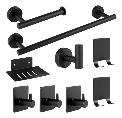 Set Accesorios De Baño Toallero Acero Inoxidable 9 Piezas Color Negro