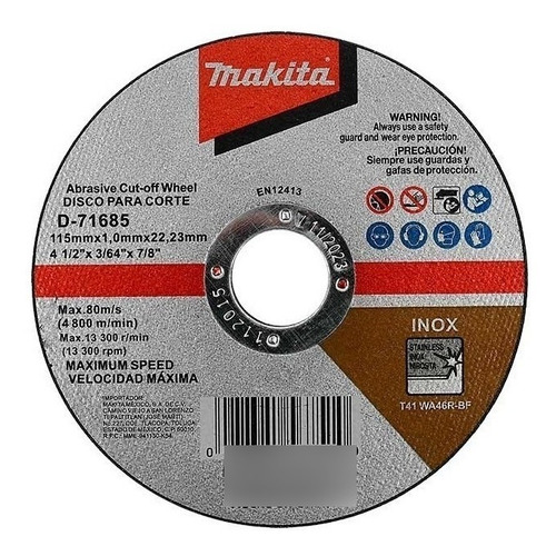 Discode Corte Makita D-71685 115mm X  1mm Color Blanco