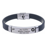 Pulseira Silicone Aço Inox Chapa Ajuste Personalizada Nome