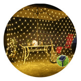 Luces Cascada Malla Led Solar 1.5mx1.5m Navidad Decoración