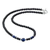 Collar Piedra Onix Y Ojo De Tigre Dark Blue Hombre Moda 2025