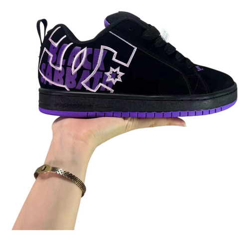 Tenis Dc Shoes Court Graffik Informal Negro Morado Cómodo Zapatillas Antideslizantes Hombre Y Mujer | Meses sin interés