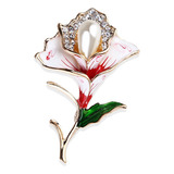 Broche Prendedor Mujer Esmalte Antiguo Diamante Perla Rosa