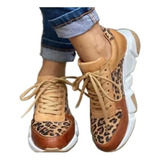 Zapatos Casuales Con Cordones Planos De Leopardo Elegantes D