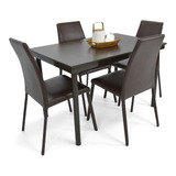 Set Comedor Loft Wengue 4 Puestos - Sillas Cuero 