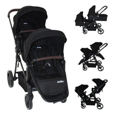 Carriola Gemelar Premium Ibaby Mellizi Posiciones Multiples Negro