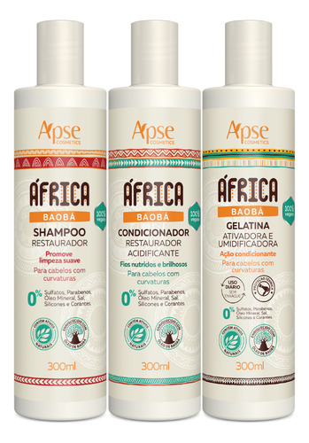 Kit África Baobá Apse Shampoo, Condicionador E Gelatina 3x30