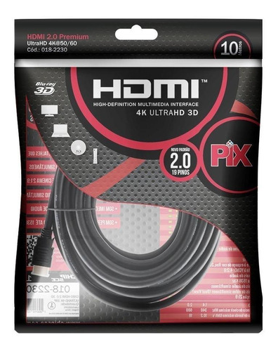 Cabo Hdmi 2.0 Ultra Hd 4k 10,00 Metros