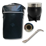 Kit Matero Bolso Mochila Mate Imperial Cuero  + Bombilla Pro