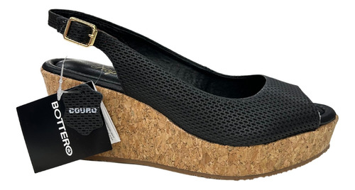 Sandália Anabela Feminina Bottero Slingback Couro Elegante