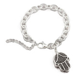 Pulsera Acero Blanco Mano Fátima Cardinal Lista Para Regalo