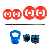 Kit Sport Maniac Rojo Barra, Pesas Rusas, Tobilleras 23kg