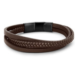 Pulseira Life Masculina Trançada Couro Marrom 19,5 Cm 491