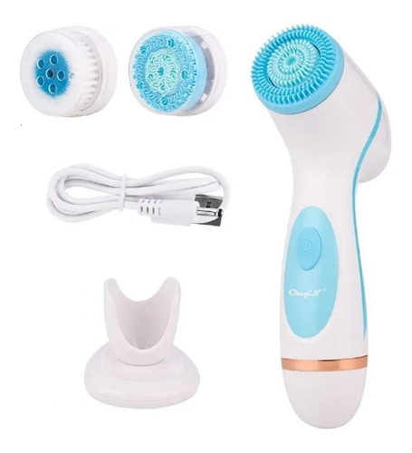 Cepillo Limpieza Facial Celeste Masajeador Silicona 3 En 1