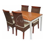 Juego De Comedor Mesa 140x80 + 4 Sillas De Rattan