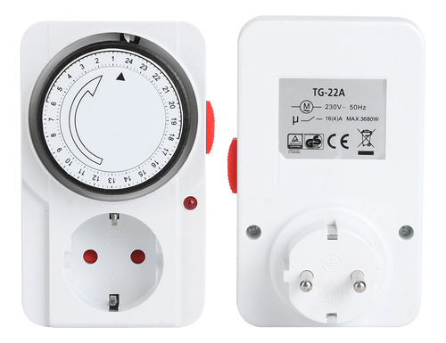 Timer Socket, Mecánico, Para Interiores, Con Enchufe, 24 Hor